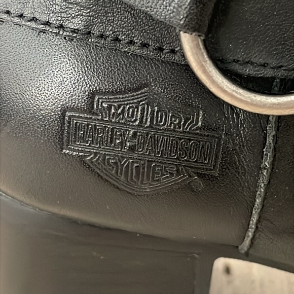 HARLEY DAVIDSON Black Leather Mid-Calf Biker Boot Size 7.5 Strap Buckle 2" Heel - Picture 4 of 15